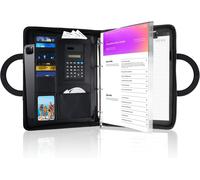 A4 Portfolio,Zipped Pu Leather Conference Folder With Calculator,Card Compartments And Notepad,Tablet Pocket,Ring Binder With Magnetic Handles 34 X 25 Cm (Black)