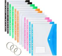 A4 Punched Plastic Wallets Pack Of 12,Clear Polypropylene Folder With Button Closure & Pocket,Folders And Folders For Home,Office And School
