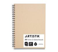 A4 Sketchbook - Wire-O Portrait Drawing Pad for Heavy Mixed Media with Perforated 185gsm Acid Free Cartridge Paper and Kraft Cloth Cover Sketch Book