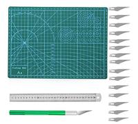 A4 Tapis de Découpe Auto-Cicatrisant, Cutting MatAvec Couteau à Découper - Lame de Rechange/30x22cm/Vert/Adapté à la Création d'Art de Bricolage, Découpe, Sculpture
