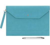 A4 Thickened Pu Leather Envelope Case Portfolio Folder With Inner Pockets Pouch For Document And Stationery File Organizer Tablet Pc Sleeve Holder (Cyan)