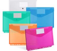 A4 Three-Dimensional 20 X Plastic Snap Button Pouches With 11 Holes,Waterproof Document Wallets For School Office (5 Colours)