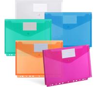 A4 Three-Dimensional Plastic Wallet 10pcs-Transparent Waterproof With 11 Holes And Label-Reusable Document Holder For Documents,Paper,Cards (5 Colours)