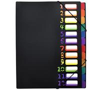 A4 Trieur Extensible Dossier de Fichiers à Insertion 12 Compartiments Trieur à Soufflet Accordéon Étanche Sac à Documents Multicouche Pochettes Porte-documents Classeur de Contrats Documents (Noir)