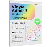A4 x 10 Feuilles Autocollant Vinyle Holographique avec liner Plastique, Papier adhésif compatible imprimante jet d'encre et plotter, étanche et résistant pour Stickers premium (Ciel étoilé)
