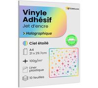 A4 x 10 Sheets of Holographic Vinyl Sticker with Plastic Liner,Adhesive Paper Compatible with Inkjet Printers and Plotter Printers,Waterproof and Durable for Premium Stickers (Starry Sky)