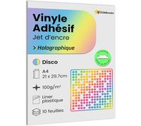A4 X 10 Sheets Of Holographic Vinyl Sticker With Plastic Liner, Adhesive Paper Compatible With Inkjet Printers And Plotter Printers, Waterproof And Durable For Premium Stickers (Disco)
