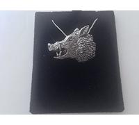 A48 Tête de sanglier en étain anglais 3D - Collier Femme - Plaqué Platine fait main 45,7 cm avec fierté en détail emballage