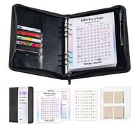 A5 100 enveloppes défi d'épargne sac à fermeture éclair classeur feuilles mobiles Budget avec système d'organisation d'enveloppes d'argent pour Bureau Maison(Set black)