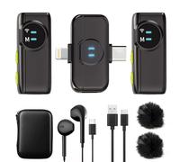 A5-Basic Micro cravate sans fil pour iPhone,Android, mini micro à clip avec réduction de bruit,portée 100m,autonomie 10h,micro sans fil pour Youtube,vidéo,vlog,ASMR et streaming- Noir (2 TX + 1 RX)