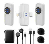 A5-Basic Micro-cravate sans fil pour iPhone, Android, mini-micro à clip avec réduction de bruit,portée 100m,autonomie 10h,micro sans fil pour vidéo,vlog,podcast,ASMR et streaming - Blanc(2 TX + 1 RX)