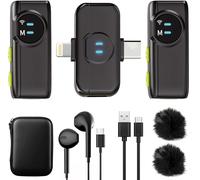 A5-Basic Micro Cravate Sans Fil Pour Iphone,Android, Mini Micro À Clip Avec Réduction De Bruit,Portée 100M,Autonomie 10H,Micro Sans Fil Pour Youtube,Vidéo,Vlog,Asmr Et Streaming- Noir (2 Tx + 1 Rx)