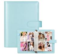 A5 Binder Card Collector with 30 Pack 4-Pocket Pages, 6 Ring Binder Album with 240 Card Slots, PU Leather Binder Cover with Magnetic Buckle Closure (Bleu)