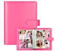 A5 Binder Card Collector with 30 Pack 4-Pocket Pages, 6 Ring Binder Album with 240 Card Slots, PU Leather Binder Cover with Magnetic Buckle Closure (Rose)