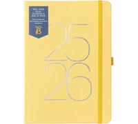 A5 Day-A-Page Agenda - Mid-Year Academic Double Schedule Diary - Août '25 - Août '26 - Cuir Vegan Jaune - Espace Pour Deux Horaires, Pages Lignées, Notes & Agenda Annuel