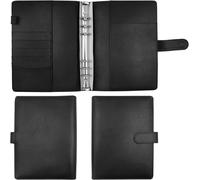 A5 Pu Leather Multi-Function Case With 6 Rings Binding,Portfolio,For School,Home,Office (Black)