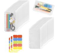 A6 Binder Pouches,30 Pieces Transparent Pvc Budget Envelope Pouch With Self-Adhesive Labels,Waterproof Zipper Binder Pockets 6 Holes For Documents,Notebooks,Photos