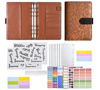 A6 Floral Embossed Binder Notebook, 6 Ring Binder Planner, PU Leather Personal Organizer, with Budget Stickers, Card Slots, Financial Planner Notebook