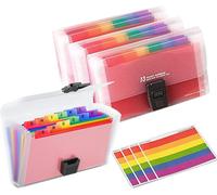 A6 Mini Document Folders 18 X 11.5 X 4 Cm,Rainbow 13 Compartments Expandable Pocket Organiser With 12 Labels (Pack Of 4)