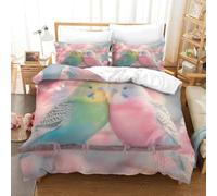 A6S3N9T2 Housse de Couette Oiseaux Pastel Chambre ado | Super king（260x220cm）toucher microfibre doux fermeture éclair entretien facile anti allergie déco étudiant cadeau