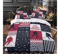 A6S3N9T2 Parure de lit Hockey ado Chambre déco | Double（200x200cm）microfibre toucher doux respirant fermeture éclair pratique entretien facile lavage machine style sportif c