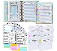 A7 en PVC souple avec classeur à bulles Mini 6 anneaux, 5,39 x 4,33 pouces, mini pochettes x8, feuilles de budget x12, autocollants de catégorie x42, étiquettes autocollantes x12