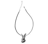 A73 Collier avec pendentif tête de lièvre en étain Cordon noir 45,7 cm