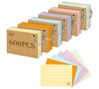 A8 Flashcard, 600Pcs lignées Flashcards avec anneau, Cartes de vocabulaire pour l’apprentissage du vocabulaire en déplacement, Flashcards pour Notes Bureau, École, Maison