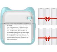 A8 Imprimante portable, imprimante de poche, imprimante thermique, connectivité Bluetooth avec 6 rouleaux de papier thermique, bleu