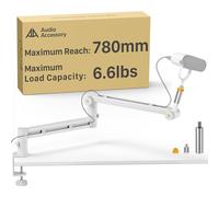 AA AUDIO ACCESSORY Bras de boom blanc à profil bas (conçu pour les micros lourds) Capacité de charge 3kg, structure à verrouillage d'équipement qui ne s'affaisse jamais, support de bureau en métal
