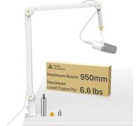 AA AUDIO ACCESSORY Bras de micro blanc (conçu pour micro lourd), extra long 950 mm, capacité de charge de 3 kg, support de microphone à suspension engrenage, support de bureau pour Shure SM7B SM7dB