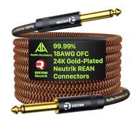 AA AUDIO ACCESSORY Câble de guitare Pro Series 1,8 m, connecteur Neutrik REAN plaqué or, 18 AWG 99,99 % OFC, câble d'instrument en nylon tressé droit vers droit de 6,35 mm pour Fender Ernie Ball