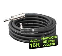 AA AUDIO ACCESSORY Câble de haut-parleur 14 AWG 1/4, 4,6 m, 2 conducteurs | Design à angle droit, connecteur Neutrik REAN, renforcé en Kevlar 99,99 % OFC, câble de haut-parleur d'ampli de guitare pour