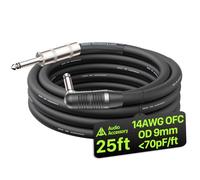 AA AUDIO ACCESSORY Câble de haut-parleur 14 AWG 1/4 7,6 m, 2 conducteurs | Design à angle droit, connecteur Neutrik REAN, renforcé en Kevlar 99,99 % OFC, câble de haut-parleur d'ampli de guitare pour