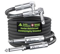 AA AUDIO ACCESSORY Neutrik Lot de 2 câbles de guitare à angle droit tressé en Kevlar renforcé intérieur thermorétractable pour une meilleure soudure et un son supérieur pour guitare