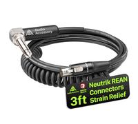 AA AUDIO ACCESSORY Neutrik REAN TA4F Câble spiralé pour guitare sans fil | Connecteur Mini XLR à 4 broches 0,9 m vers angle droit 0,6 cm pour système de guitare sans fil Shure WA304