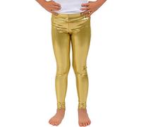 AA ESSENTAILS® Legging long pour fille avec taille élastique métallique brillant effet mouillé confortable et extensible pour fête des années 80 5 à 13 ans, doré, 11-12 ans