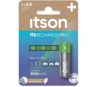 AA piles rechargeables, PRO, lot de 4, puissantes piles rechargeables, capacité Min. 2500 mAh, pré-chargées, emballage à 95% de matériaux recyclés, made in Japan