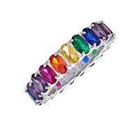AAA Zircon Cubique LGBTQ Arc-en-ciel Coloré Ovale Multi Couleur CZ Anneau Éternité Anniversaire Alliance Pour Femmes Argent Sterling .925 Bagues Empilables 5MM