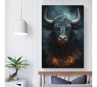 aaaaab Tableau mural sur toile représentant un taureau, idéal pour une chambre d'adolescente, une fille ou une femme, décoration de salon, couloir, 50 x 75 cm