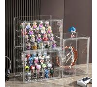 AAABOX Vitrine Acrylique Transparente Empilable pour Collection Figurine,36x23x27cm Boîte de Présentation Display Case Box avec Marches Porte Magnétique pour Funko Pop Lego