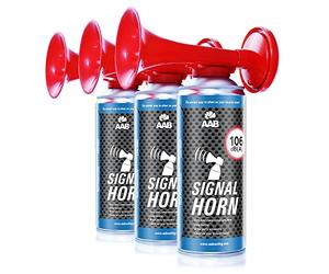 AAB Signal Horn - 3 Pièces - Extraordinaire Corne de Brune de Air Comprimée, jusqu'à 120 bips courts, Klaxon Supporter avec Gaz Ininflammable, Klaxon Air, Corne Brume Gaz, Air Horn