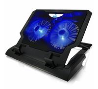 AABCOOLING NC65 - Refroidisseur pour Ordinateur Portable avec 2 Ventilateurs, Inclinaison Réglable et LED Bleu, Support de Refroidissement PC Portable jusqu'à 15,6 Pouces et Consoles
