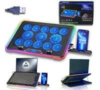 AABCOOLING Quantum -Ventilateur PC Gamer 9-17" -Support De Téléphone - Éclairage RVB - 13 LED Ventilateurs Silencieux, Efficaces -Réglage de 9 Niveaux - Contrôle LCD - Refroidisseur Laptop Cooler