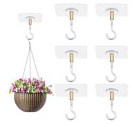 AABDTYYD 6 Crochet Adhésif Plafond Sans Percer (Pads 59x59mm), Accroche PVC+Laiton pour Plantes/Lanternes (Extensible 57mm, Tige 15mm)