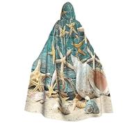 aabkjgfr Robe de sorcière d'Halloween avec imprimé étoile de mer et coquillages, costume de magicien vampire pour adulte, utilisé pour les fêtes, les mascarades, les fêtes costumées, les jeux de rôle