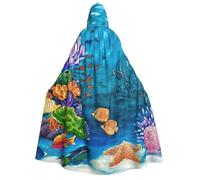 aabkjgfr Robe de sorcière d'Halloween avec imprimé tortue de mer, poisson tropical, étoile de mer, costume de sorcière vampire pour adulte, utilisé pour les fêtes, les mascarades, les carnavals, les