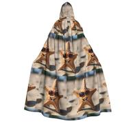 aabkjgfr Robe de sorcière d'Halloween étoile de mer avec lunettes de soleil imprimées, costume de magicien vampire pour adulte, utilisé pour les fêtes, les mascarades, les carnavals, les fêtes