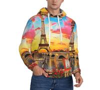 aabkjgfr Sweat à capuche classique en polaire imprimé Tour Eiffel Paris pour homme, convient pour un usage quotidien, les voyages et la détente à la maison, Noir , 4XL