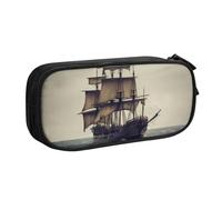 AABSTBFM Ancien bateau pirate dans la mer - Trousse à crayons avec fermeture éclair - Grande capacité - Pour l'école, le bureau, les voyages, Noir , Taille unique, Cartable